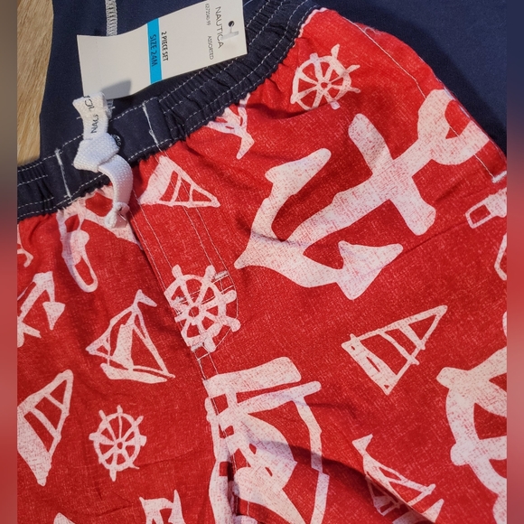 🇺🇲Nautica boys 2 piece rashguard swim set, navy, red, white Size 24M - Picture 5 of 10